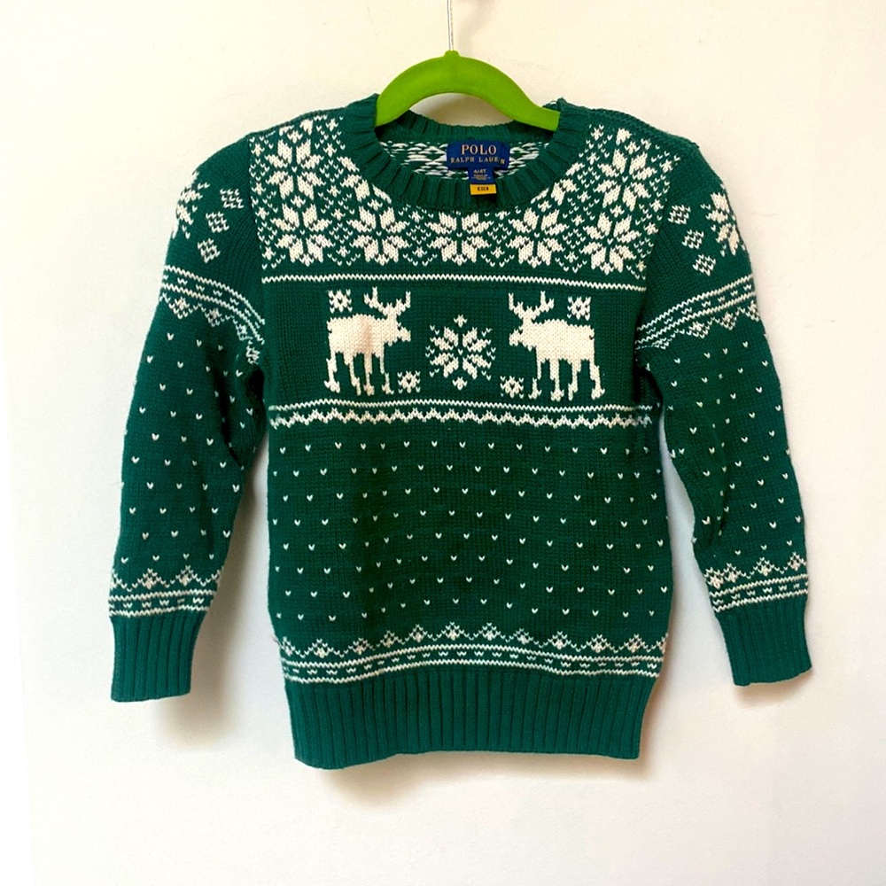 NWT POLO RALPH LAUREN BOYS GREEN COTTON/WOOL SWEATER SIZE 4/4T